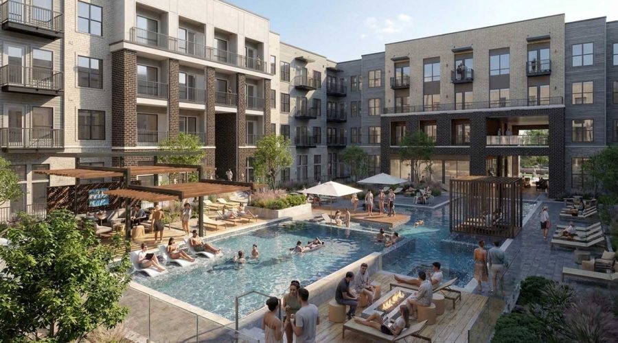 Residents hanging out by the Lido Pool at Morgan Hill Apartments Carrollton TX